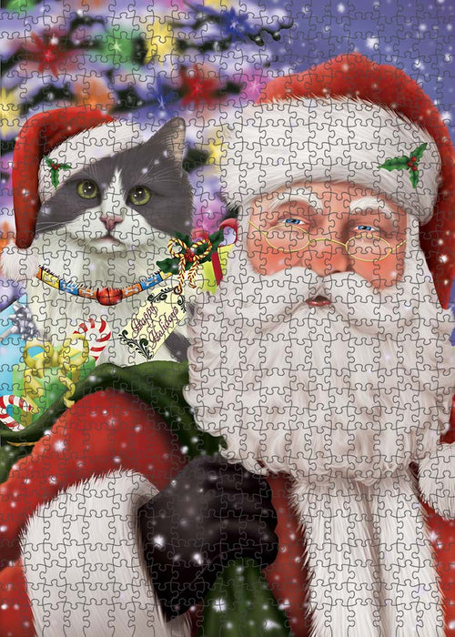 Santa Carrying Turkish Angora Cat and Christmas Presents Puzzle with Photo Tin PUZL90396