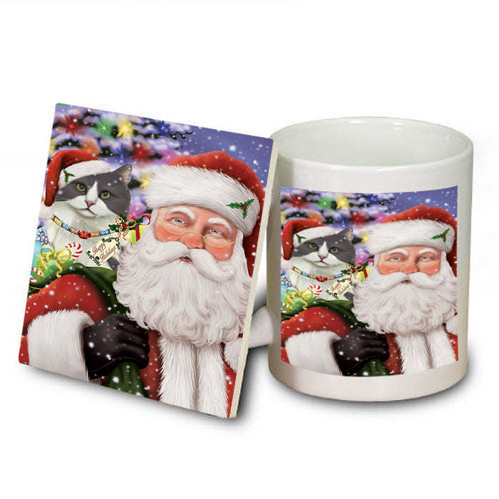 Santa Carrying Turkish Angora Cat and Christmas Presents Mug and Coaster Set MUC55540