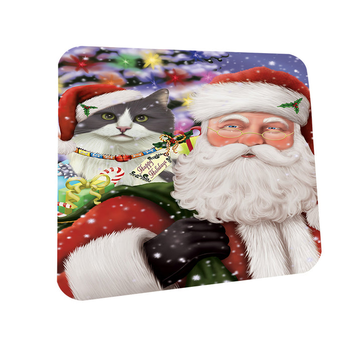 Santa Carrying Turkish Angora Cat and Christmas Presents Coasters Set of 4 CST55506