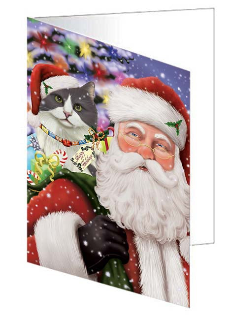 Santa Carrying Turkish Angora Cat and Christmas Presents Handmade Artwork Assorted Pets Greeting Cards and Note Cards with Envelopes for All Occasions and Holiday Seasons GCD71159