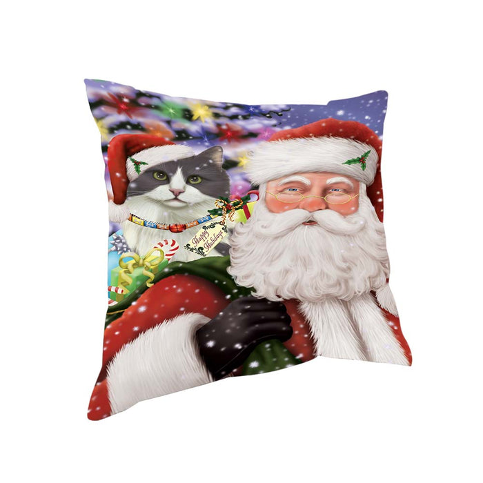 Santa Carrying Turkish Angora Cat and Christmas Presents Pillow PIL71120