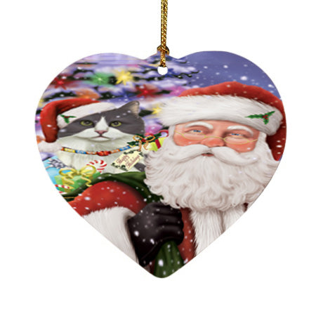 Santa Carrying Turkish Angora Cat and Christmas Presents Heart Christmas Ornament HPOR55904