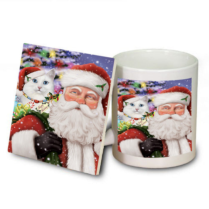 Santa Carrying Turkish Angora Cat and Christmas Presents Mug and Coaster Set MUC55541