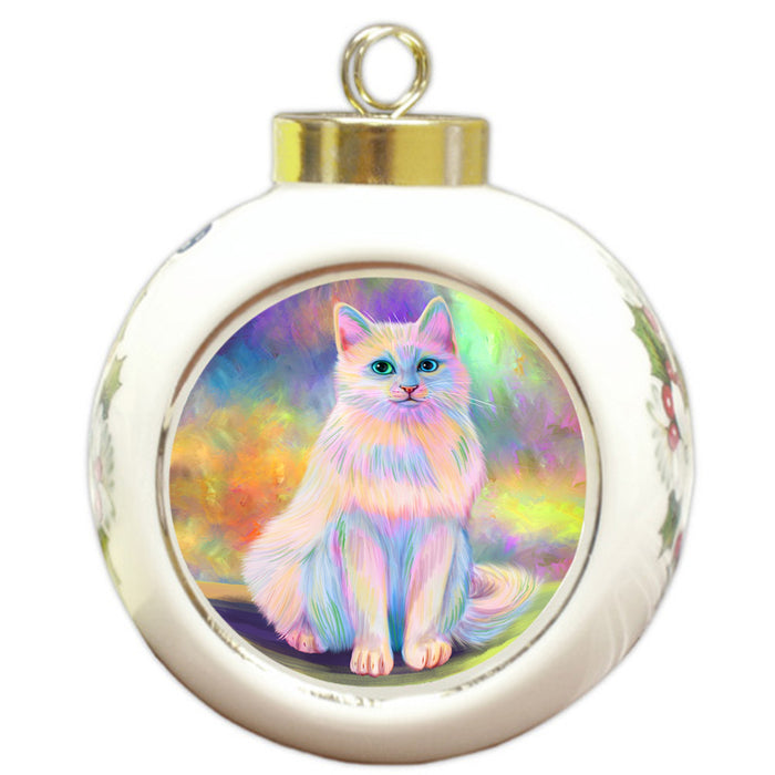 Paradise Wave Turkish Angora Cat Round Ball Christmas Ornament RBPOR56440