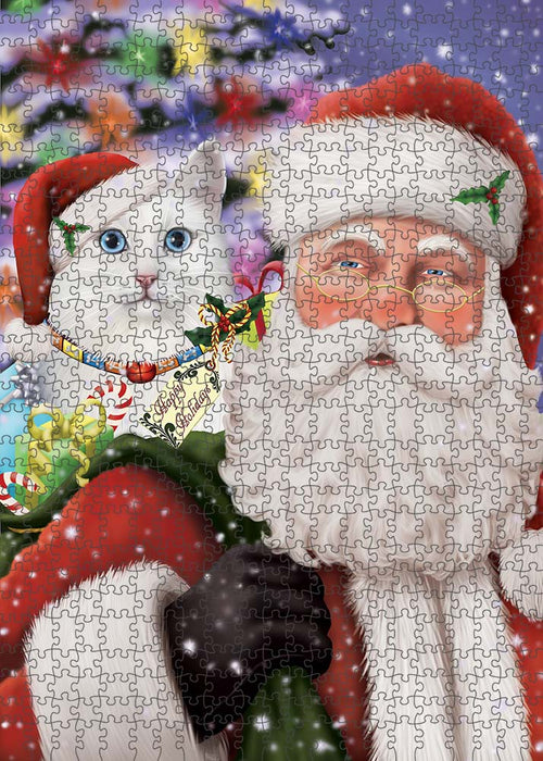 Santa Carrying Turkish Angora Cat and Christmas Presents Puzzle with Photo Tin PUZL90400