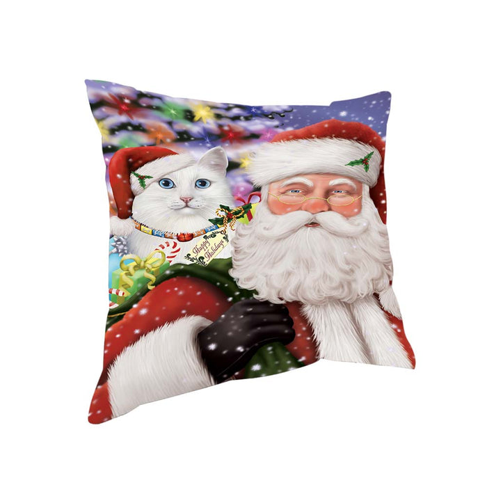 Santa Carrying Turkish Angora Cat and Christmas Presents Pillow PIL71124