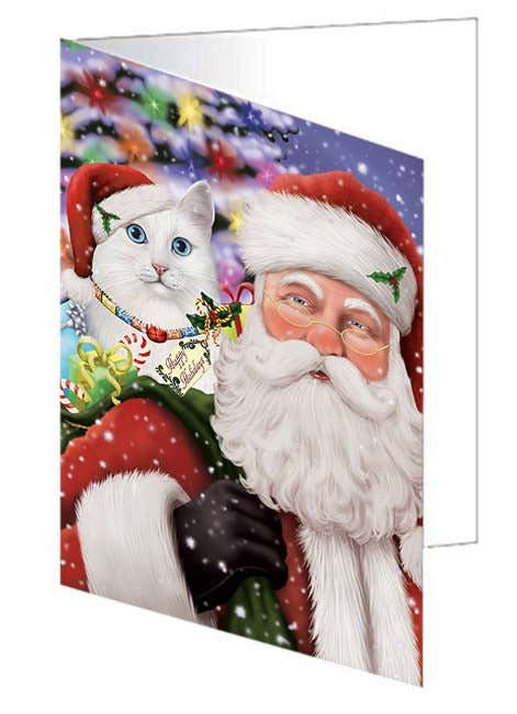 Santa Carrying Turkish Angora Cat and Christmas Presents Handmade Artwork Assorted Pets Greeting Cards and Note Cards with Envelopes for All Occasions and Holiday Seasons GCD71162
