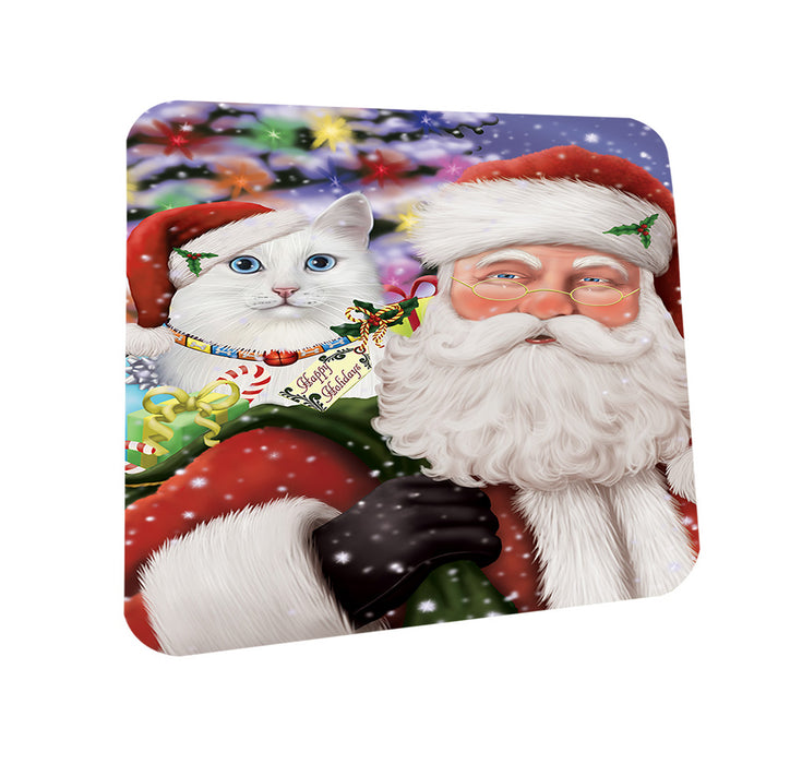 Santa Carrying Turkish Angora Cat and Christmas Presents Coasters Set of 4 CST55507