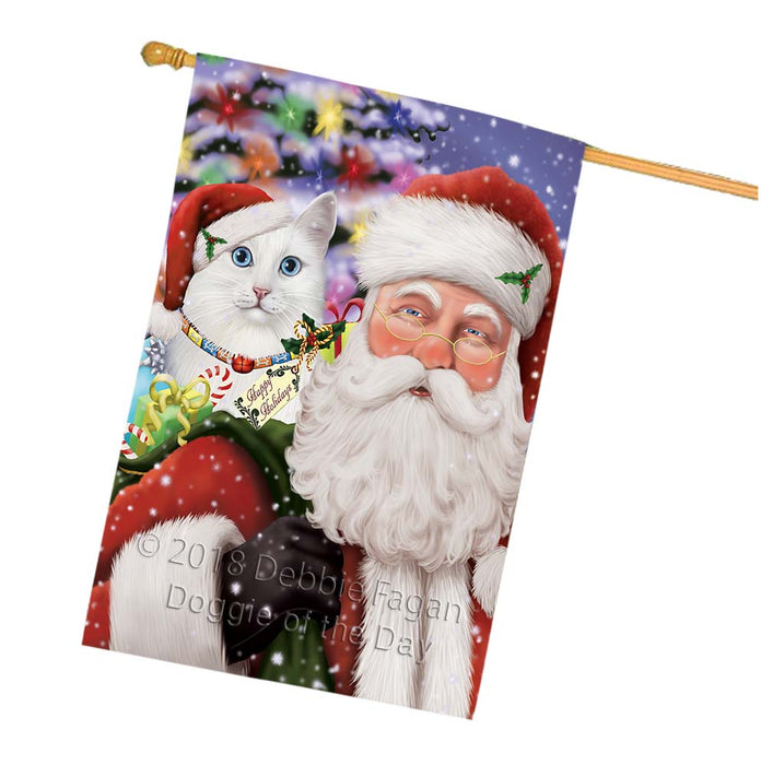 Santa Carrying Turkish Angora Cat and Christmas Presents House Flag FLG55978