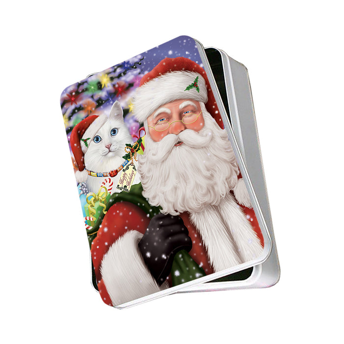 Santa Carrying Turkish Angora Cat and Christmas Presents Photo Storage Tin PITN55492