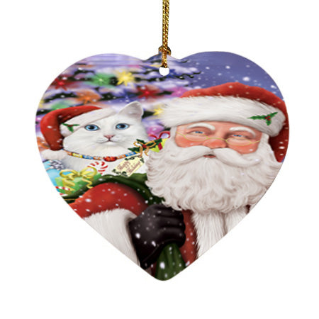 Santa Carrying Turkish Angora Cat and Christmas Presents Heart Christmas Ornament HPOR55905