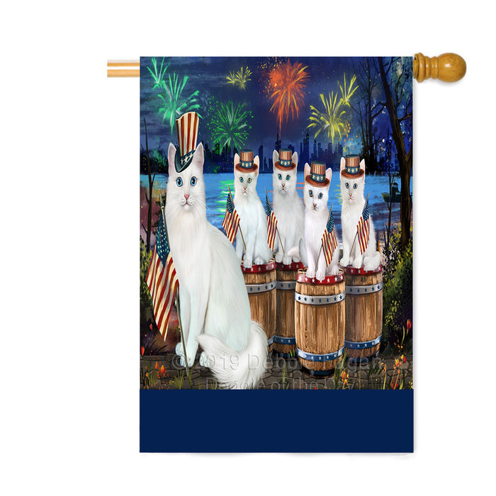 Personalized 4th of July Firework Turkish Angora Cats Custom House Flag FLG-DOTD-A58199