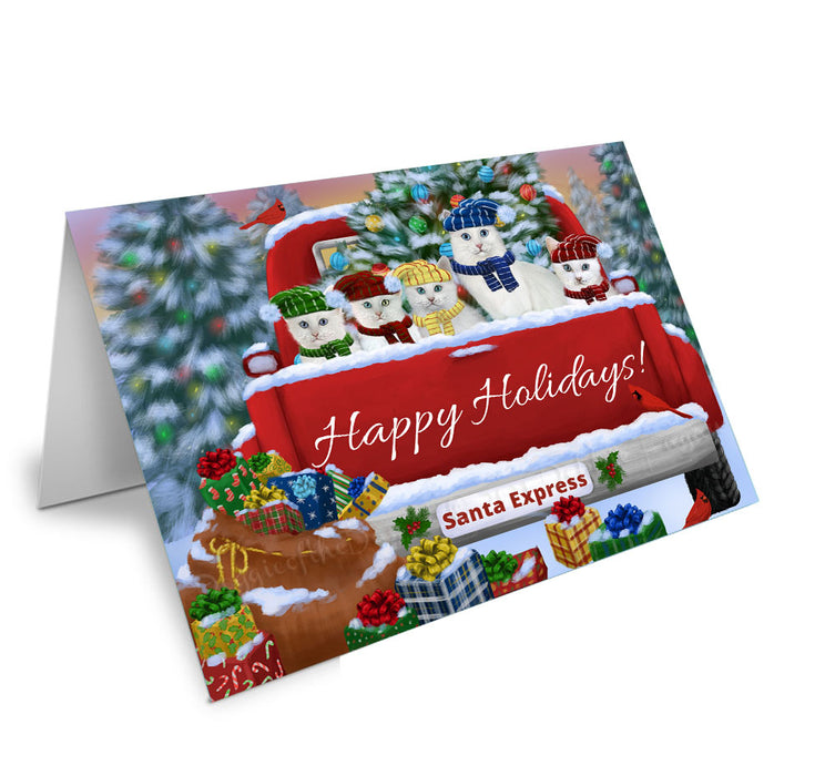 Christmas Red Truck Travlin Home for the Holidays Turkish Angora Cats Handmade Artwork Assorted Pets Greeting Cards and Note Cards with Envelopes for All Occasions and Holiday Seasons