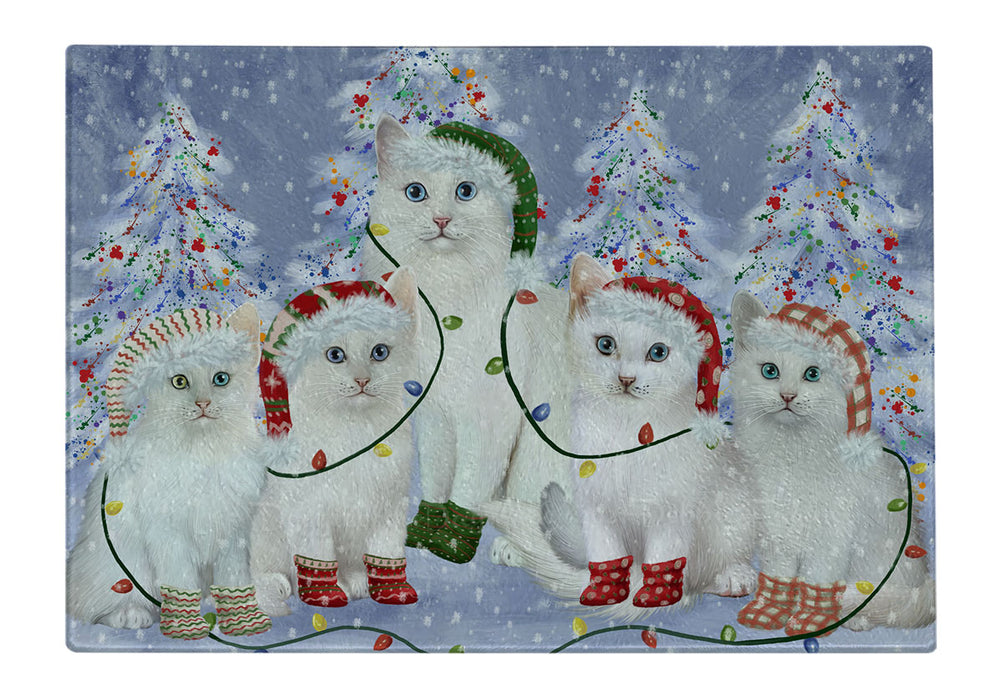 Christmas Lights and Turkish Angora Cats Cutting Board - For Kitchen - Scratch & Stain Resistant - Designed To Stay In Place - Easy To Clean By Hand - Perfect for Chopping Meats, Vegetables