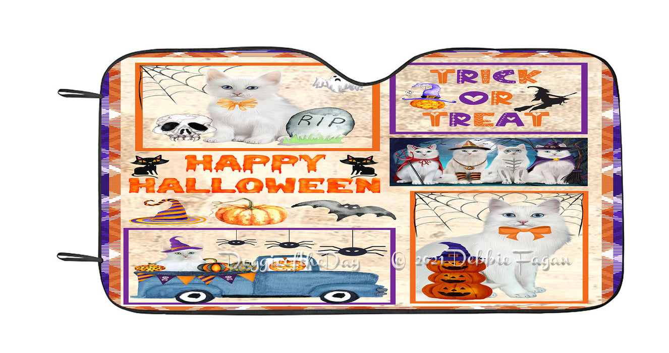 Happy Halloween Trick or Treat Turkish Angora Cats Car Sun Shade Cover Curtain
