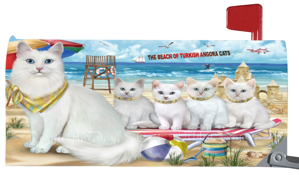 Pet Friendly Beach Turkish Angora Cats Magnetic Mailbox Cover Both Sides Pet Theme Printed Decorative Letter Box Wrap Case Postbox Thick Magnetic Vinyl Material