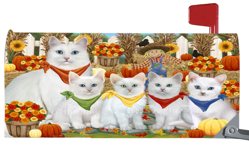 Fall Festival Gathering Turkish Angora Cats Magnetic Mailbox Cover Both Sides Pet Theme Printed Decorative Letter Box Wrap Case Postbox Thick Magnetic Vinyl Material