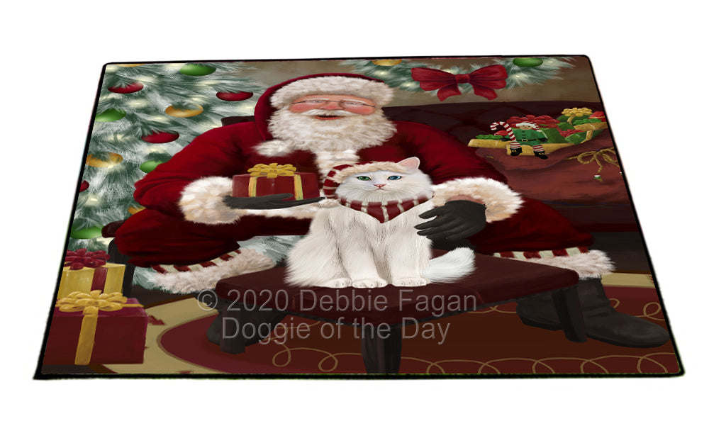 Santa's Christmas Surprise Turkish Angora Cat Indoor/Outdoor Welcome Floormat - Premium Quality Washable Anti-Slip Doormat Rug FLMS57598