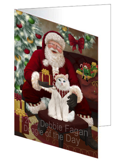 Santa's Christmas Surprise Turkish Angora Cat Handmade Artwork Assorted Pets Greeting Cards and Note Cards with Envelopes for All Occasions and Holiday Seasons