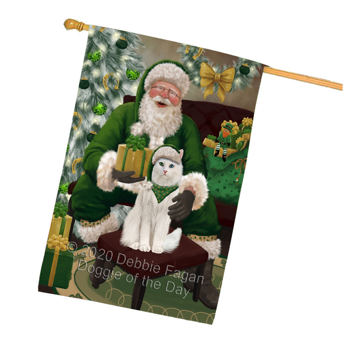Christmas Irish Santa with Gift and Turkish Angora Cat House Flag FLG66749