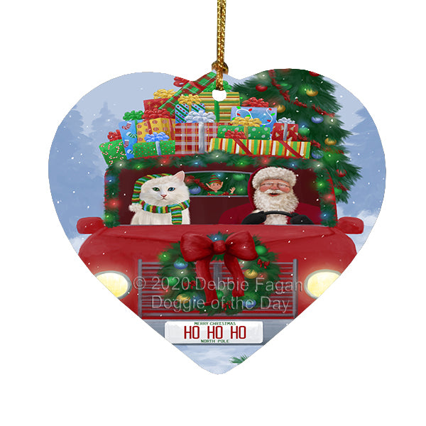 Christmas Honk Honk Red Truck Here Comes with Santa and Turkish Angora Cat Heart Christmas Ornament RFPOR58221