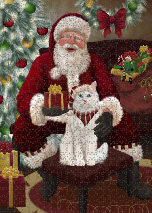 Santa's Christmas Surprise Turkish Angora Cat Puzzle with Photo Tin PUZL101000