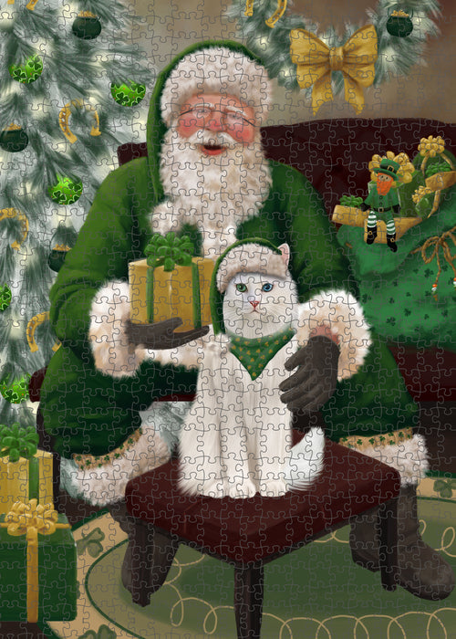 Christmas Irish Santa with Gift and Turkish Angora Cat Puzzle with Photo Tin PUZL100608