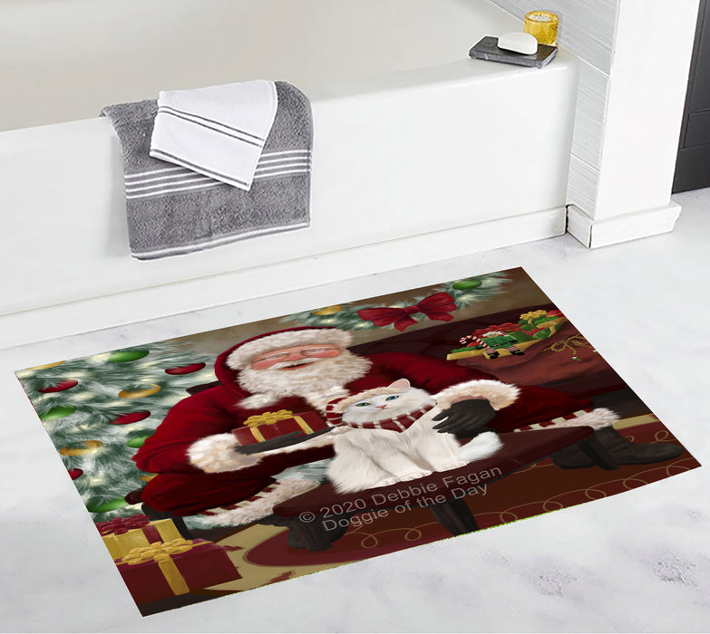Santa's Christmas Surprise Turkish Angora Cat Bathroom Rugs with Non Slip Soft Bath Mat for Tub BRUG55636