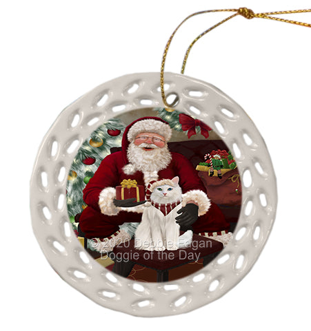 Santa's Christmas Surprise Turkish Angora Cat Doily Ornament DPOR59637