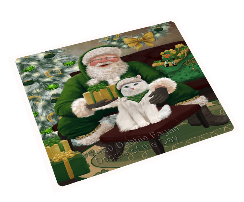 Christmas Irish Santa with Gift and Turkish Angora Cat Cutting Board - Easy Grip Non-Slip Dishwasher Safe Chopping Board Vegetables C78484