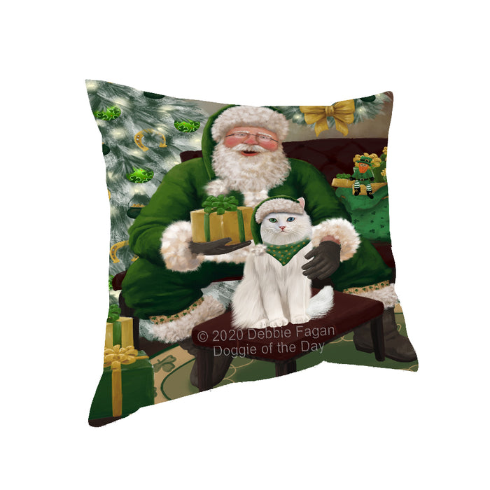 Christmas Irish Santa with Gift and Turkish Angora Cat Pillow PIL86992