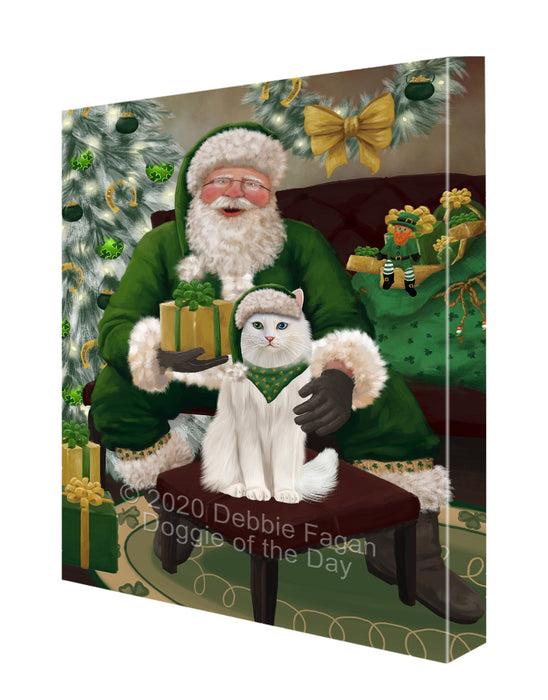 Christmas Irish Santa with Gift and Turkish Angora Cat Canvas Print Wall Art Décor CVS148139