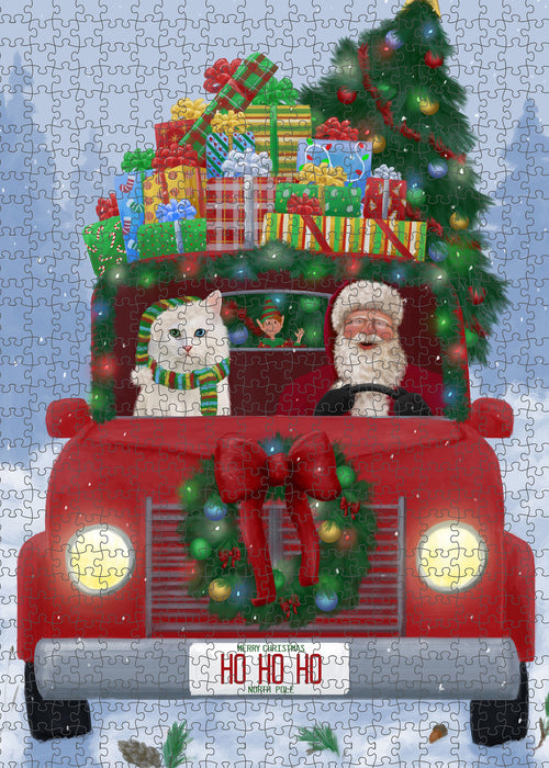 Christmas Honk Honk Red Truck Here Comes with Santa and Turkish Angora Cat Puzzle with Photo Tin PUZL100216