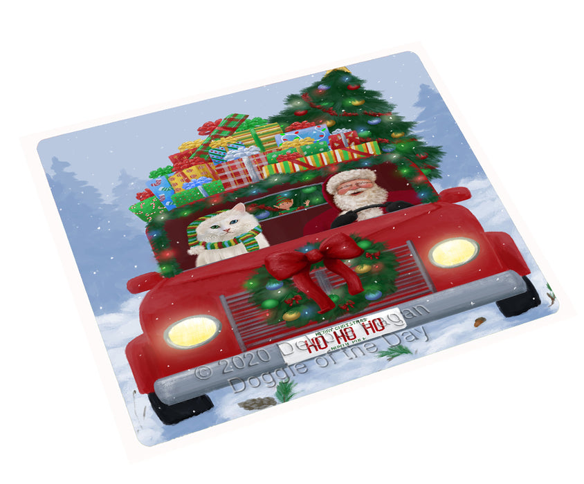 Christmas Honk Honk Red Truck Here Comes with Santa and Turkish Angora Cat Cutting Board - Easy Grip Non-Slip Dishwasher Safe Chopping Board Vegetables C78190
