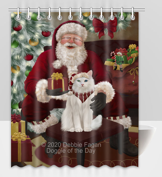 Santa's Christmas Surprise Turkish Angora Cat Shower Curtain Bathroom Accessories Decor Bath Tub Screens SC285