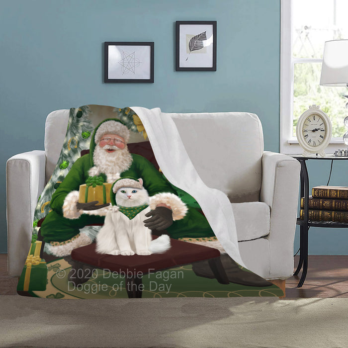 Christmas Irish Santa with Gift and Turkish Angora Cat Blanket BLNKT141593
