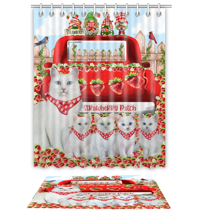 Turkish Angora Shower Curtain & Bath Mat Set, Custom, Explore a Variety of Designs, Personalized, Curtains with hooks and Rug Bathroom Decor, Halloween Gift for Cat Lovers