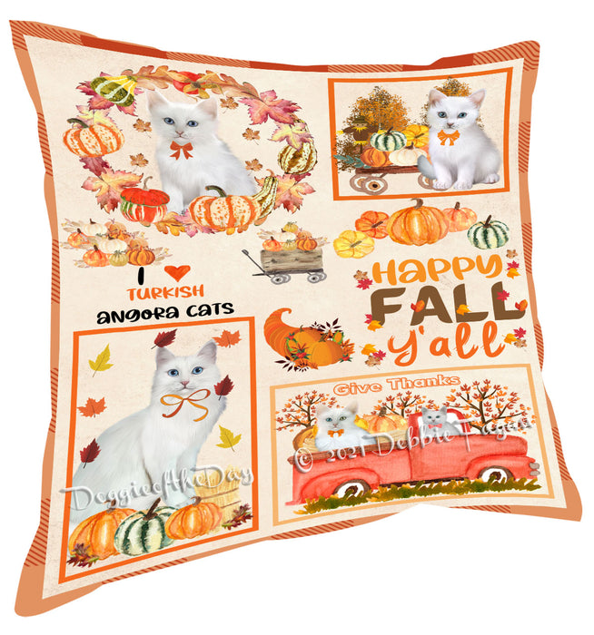 Happy Fall Y'all Pumpkin Turkish Angora Cats Pillow with Top Quality High-Resolution Images - Ultra Soft Pet Pillows for Sleeping - Reversible & Comfort - Ideal Gift for Dog Lover - Cushion for Sofa Couch Bed - 100% Polyester