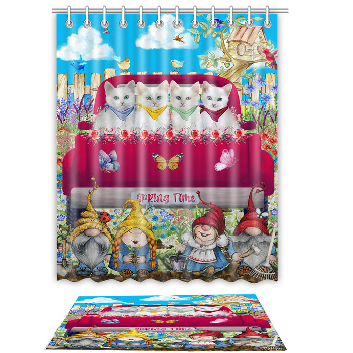 Turkish Angora Shower Curtain & Bath Mat Set - Explore a Variety of Custom Designs - Personalized Curtains with hooks and Rug for Bathroom Decor - Cat Gift for Pet Lovers