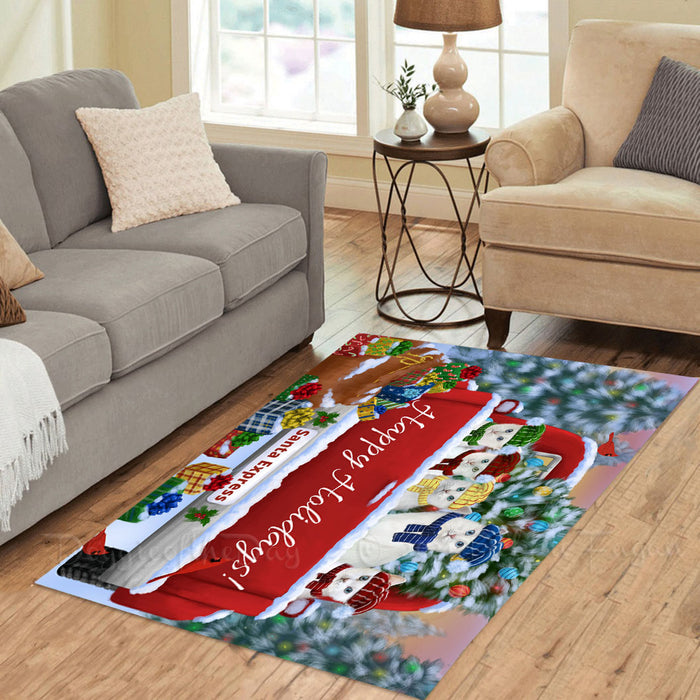 Christmas Red Truck Travlin Home for the Holidays Turkish Angora Cats Area Rug - Ultra Soft Cute Pet Printed Unique Style Floor Living Room Carpet Decorative Rug for Indoor Gift for Pet Lovers