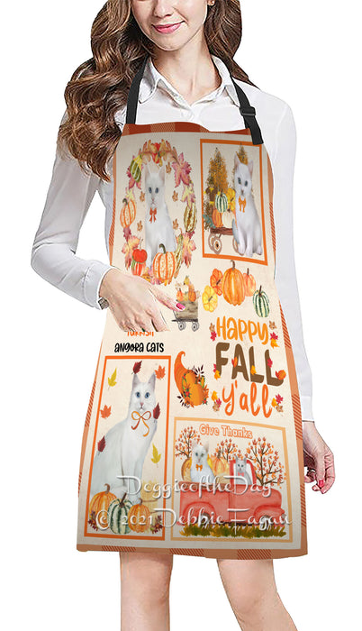 Happy Fall Y'all Pumpkin Turkish Angora Cats Cooking Kitchen Adjustable Apron Apron49261