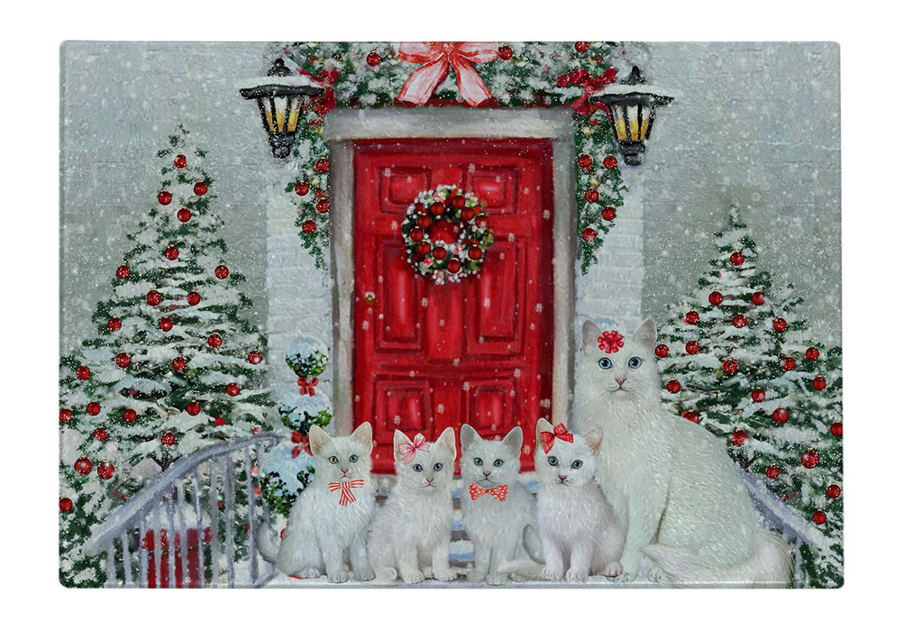 Christmas Holiday Welcome Turkish Angora Cats Cutting Board - For Kitchen - Scratch & Stain Resistant - Designed To Stay In Place - Easy To Clean By Hand - Perfect for Chopping Meats, Vegetables