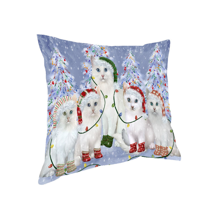 Christmas Lights and Turkish Angora Cats Pillow with Top Quality High-Resolution Images - Ultra Soft Pet Pillows for Sleeping - Reversible & Comfort - Ideal Gift for Dog Lover - Cushion for Sofa Couch Bed - 100% Polyester