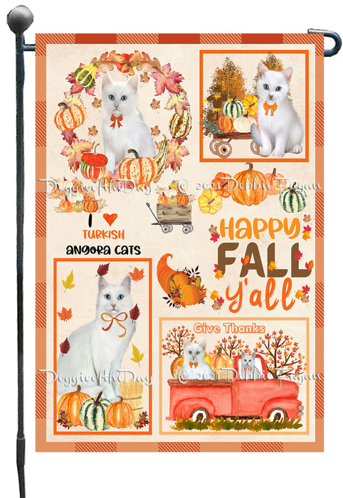 Happy Fall Y'all Pumpkin Turkish Angora Cats Garden Flags- Outdoor Double Sided Garden Yard Porch Lawn Spring Decorative Vertical Home Flags 12 1/2"w x 18"h