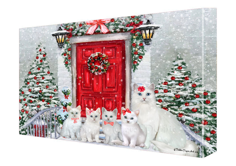 Christmas Holiday Welcome Turkish Angora Cats Canvas Wall Art - Premium Quality Ready to Hang Room Decor Wall Art Canvas - Unique Animal Printed Digital Painting for Decoration