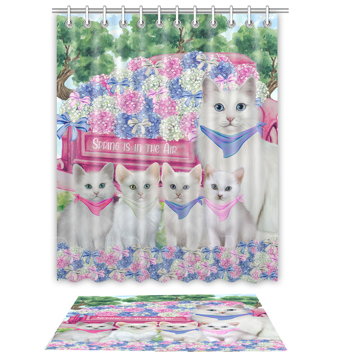 Turkish Angora Shower Curtain & Bath Mat Set: Explore a Variety of Designs, Custom, Personalized, Curtains with hooks and Rug Bathroom Decor, Gift for Cat and Pet Lovers