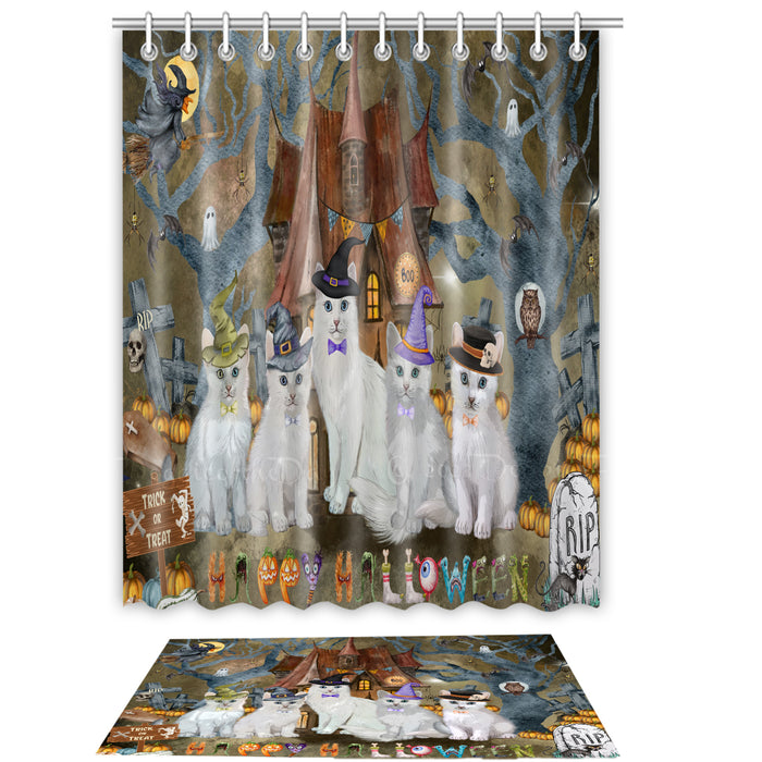 Turkish Angora Shower Curtain with Bath Mat Set: Explore a Variety of Designs, Personalized, Custom, Curtains and Rug Bathroom Decor, Cat and Pet Lovers Gift