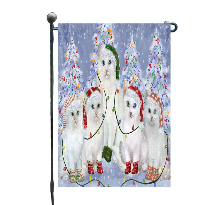 Christmas Lights and Turkish Angora Cats Garden Flags- Outdoor Double Sided Garden Yard Porch Lawn Spring Decorative Vertical Home Flags 12 1/2"w x 18"h