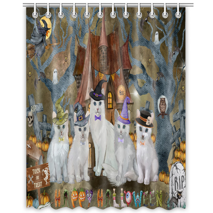 Turkish Angora Shower Curtain: Explore a Variety of Designs, Personalized, Custom, Waterproof Bathtub Curtains for Bathroom Decor with Hooks, Pet Gift for Cat Lovers