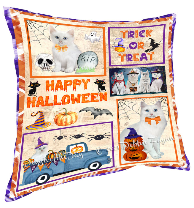 Happy Halloween Trick or Treat Turkish Angora Cats Pillow with Top Quality High-Resolution Images - Ultra Soft Pet Pillows for Sleeping - Reversible & Comfort - Ideal Gift for Dog Lover - Cushion for Sofa Couch Bed - 100% Polyester